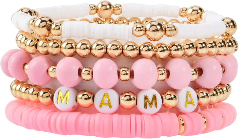 GOOJIDS Surfer Heishi Clay Bead Bracelets for Women Bohemian Stackable Gold Plated Beaded Stretch Bracelets Elastic Layering Friendship Bracelets Set Boho Jewelry - Image 1